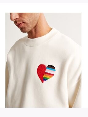Abercrombie & Fitch Men's Pride Sequin Flip Heart Oversized Sweatshirt Sz L NWOT